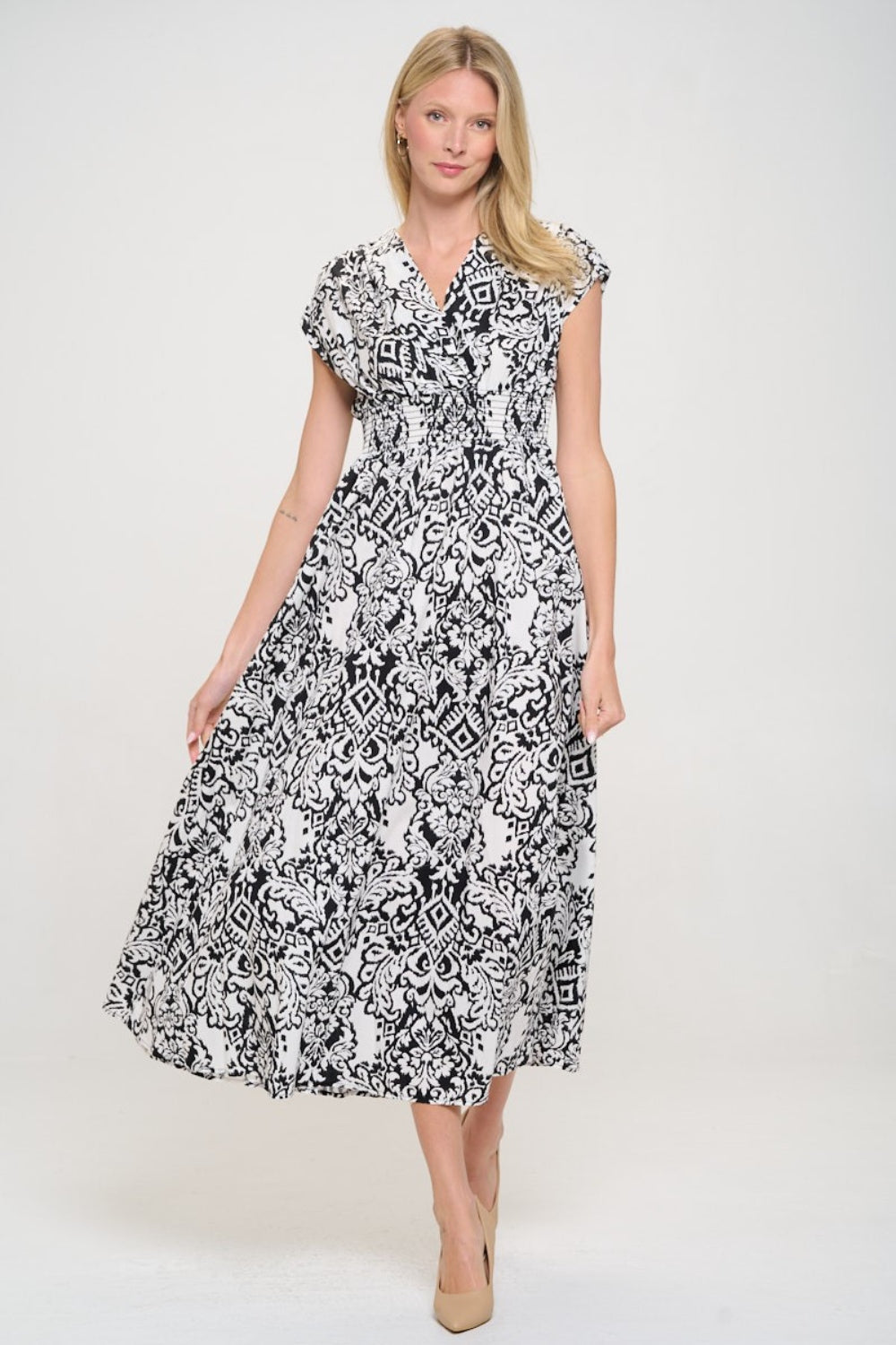 RENEE C Printed Smocked Waist Maxi Dress - AllIn Computer