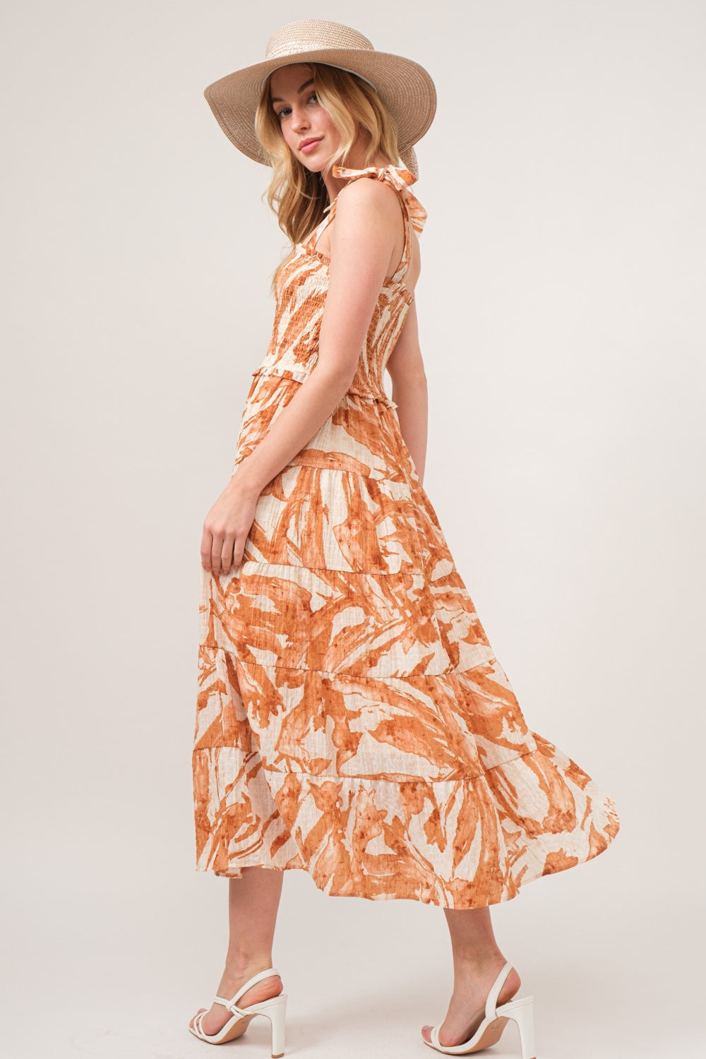 And The Why Tie Shoulder Smocked Midi Tiered Dress - AllIn Computer