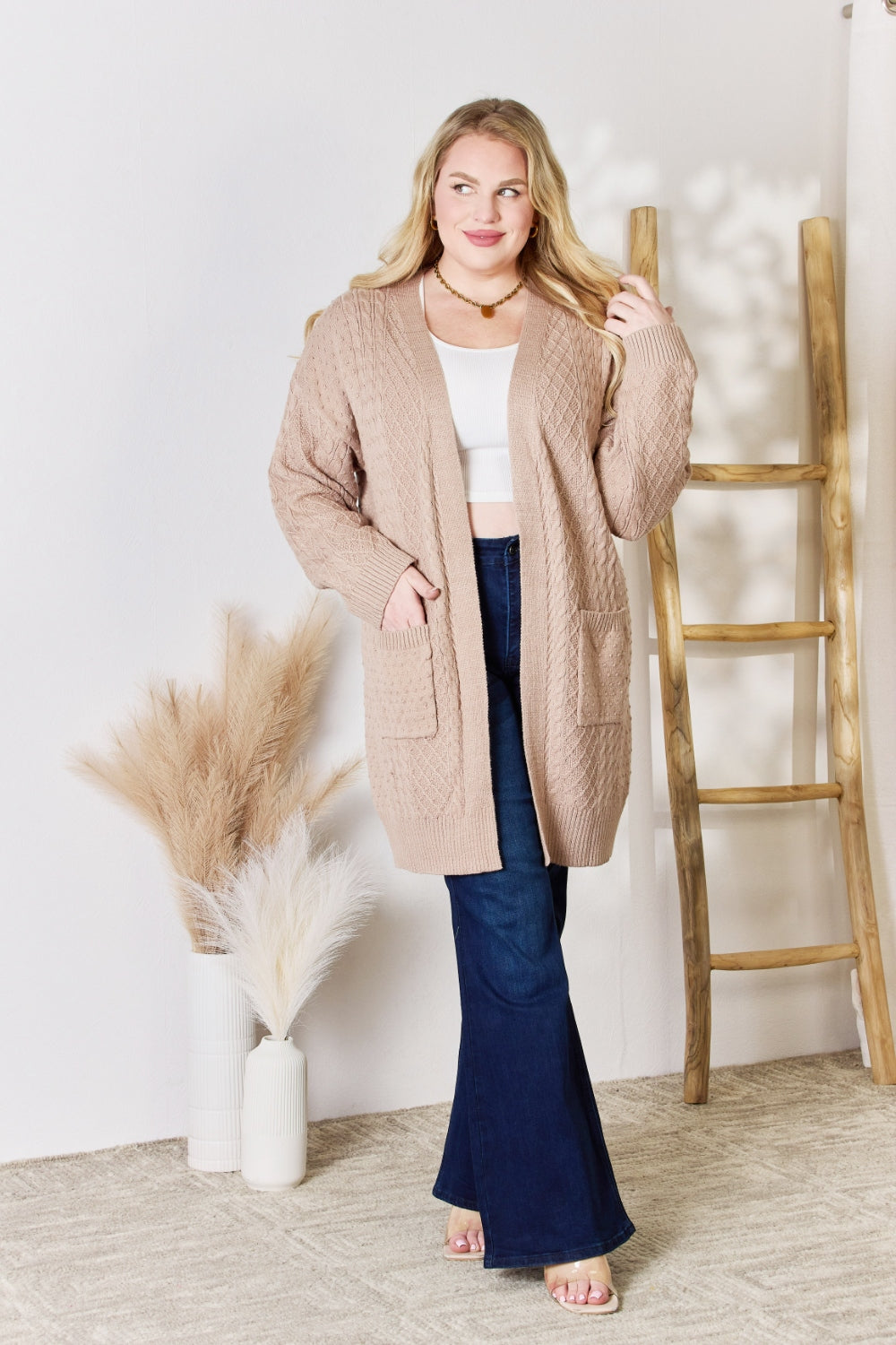 Hailey & Co Full Size Cable-Knit Pocketed Cardigan - AllIn Computer