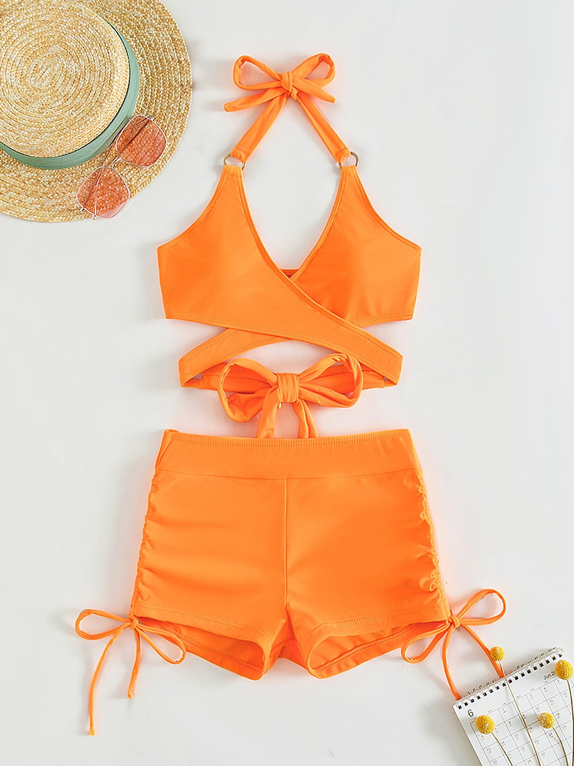 Crisscross Tied Top and Drawstring Shorts Swim Set - AllIn Computer