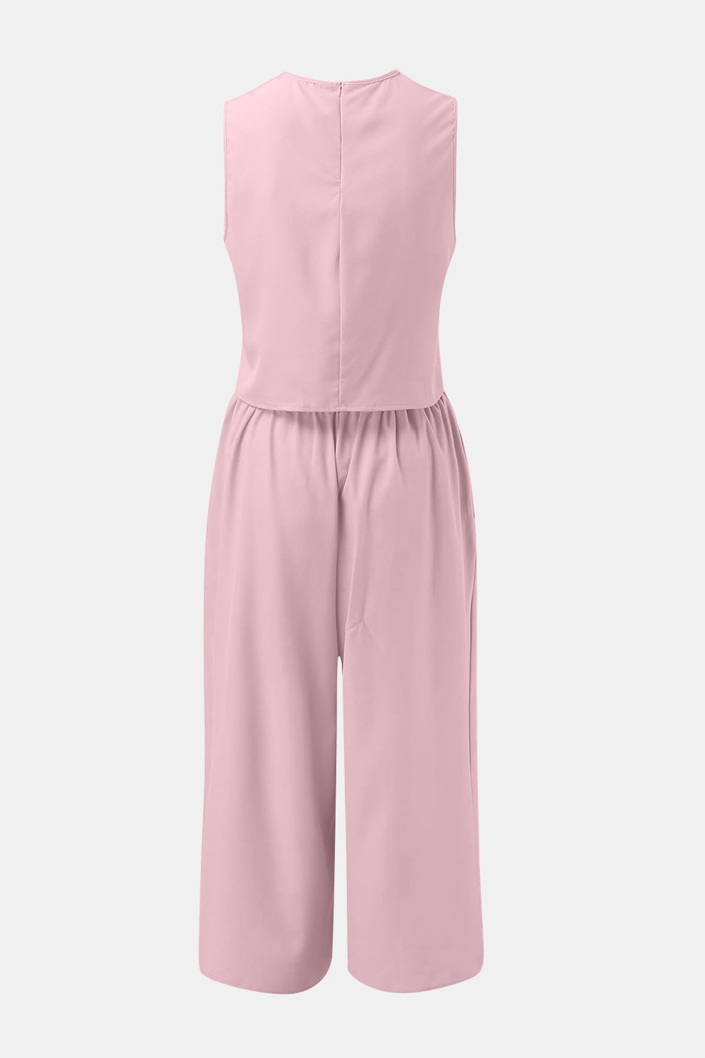 Round Neck Top and Wide Leg Pants Set - AllIn Computer