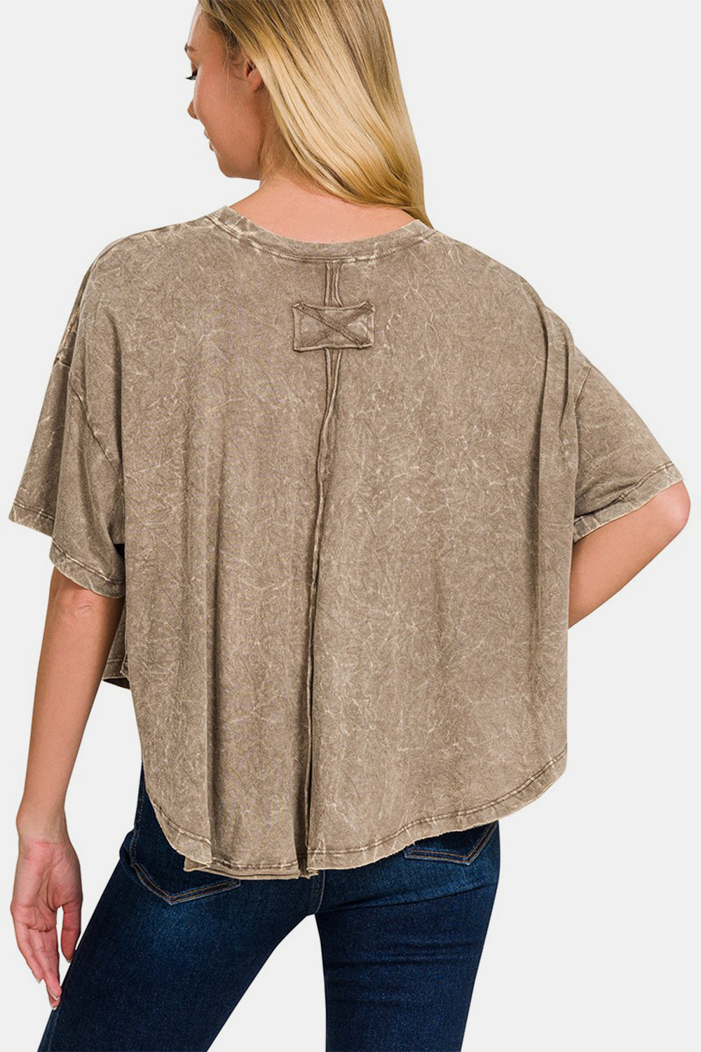 Zenana Washed Round Neck Drop Shoulder Cropped T-Shirt - AllIn Computer