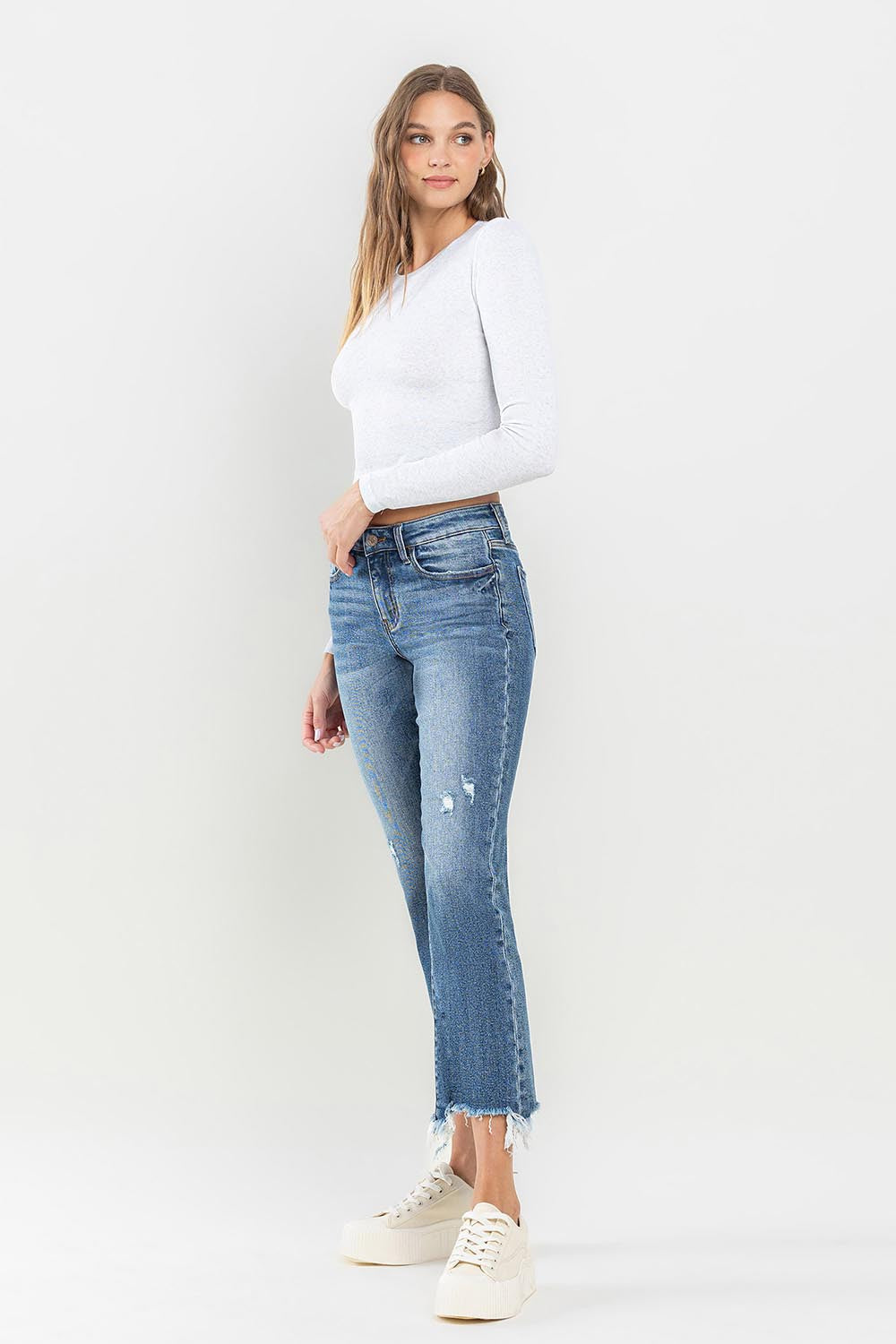 Lovervet Mid Rise Frayed Hem Jeans - AllIn Computer