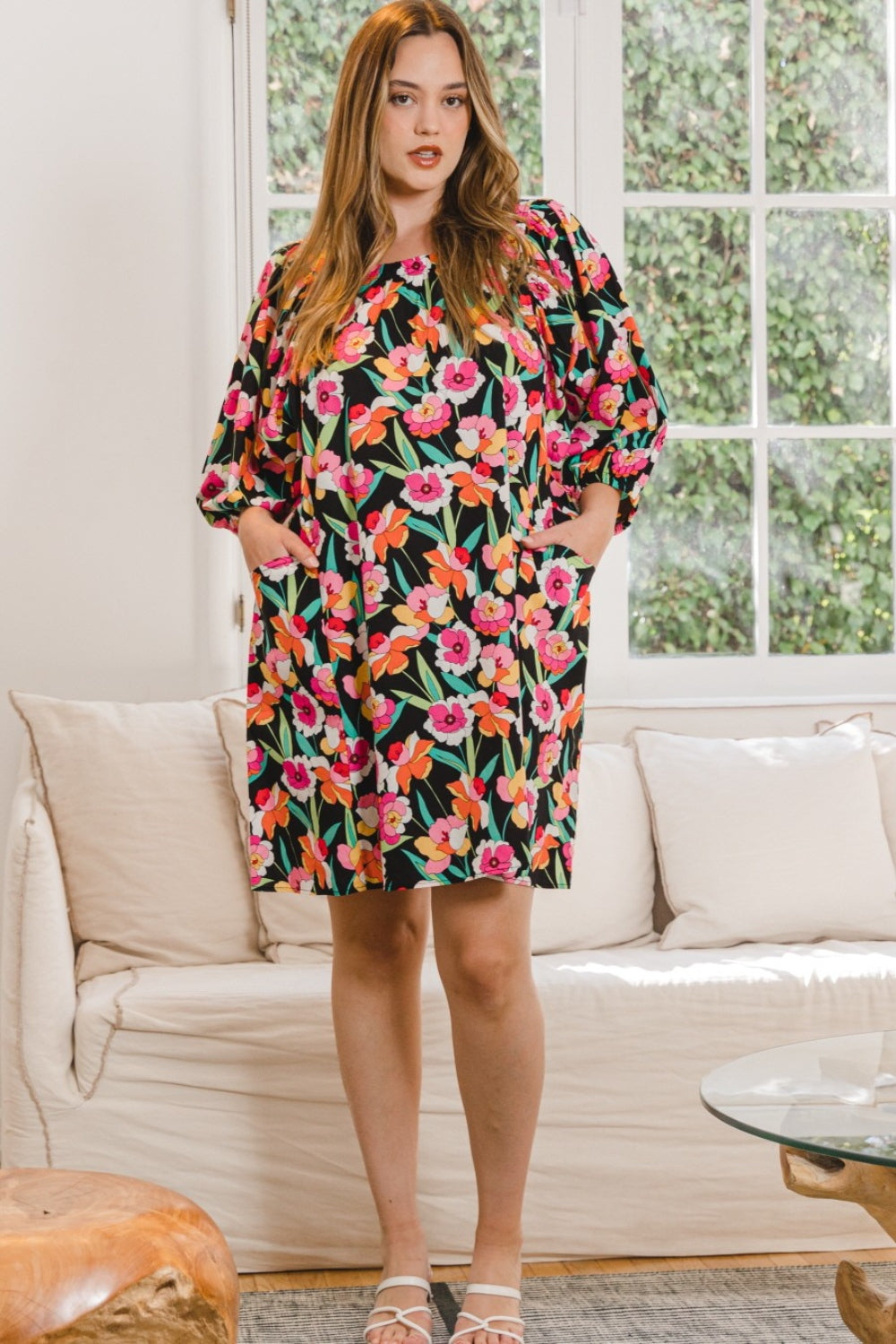ODDI Full Size Floral Puff Sleeve Mini Dress - AllIn Computer