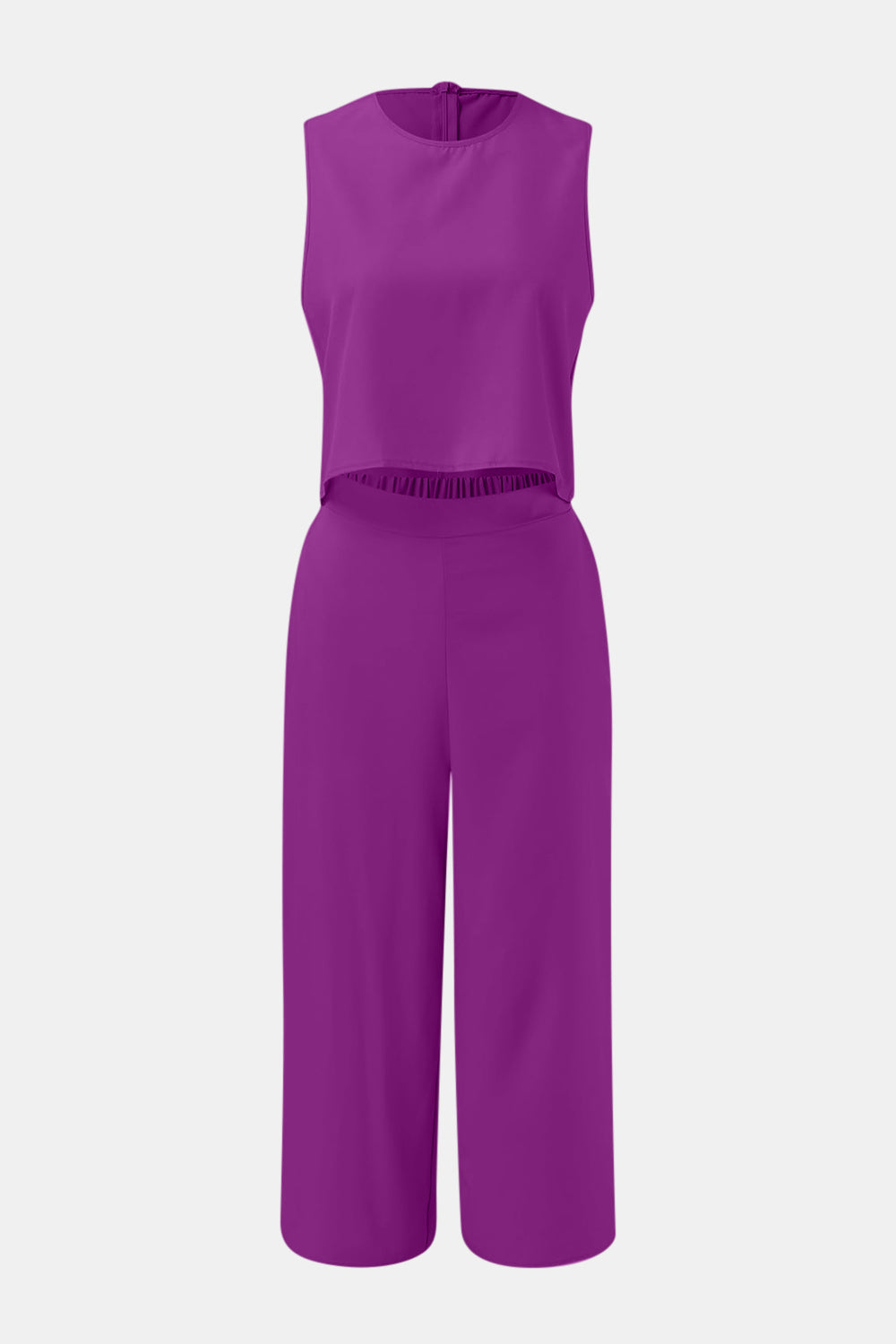 Round Neck Top and Wide Leg Pants Set - AllIn Computer