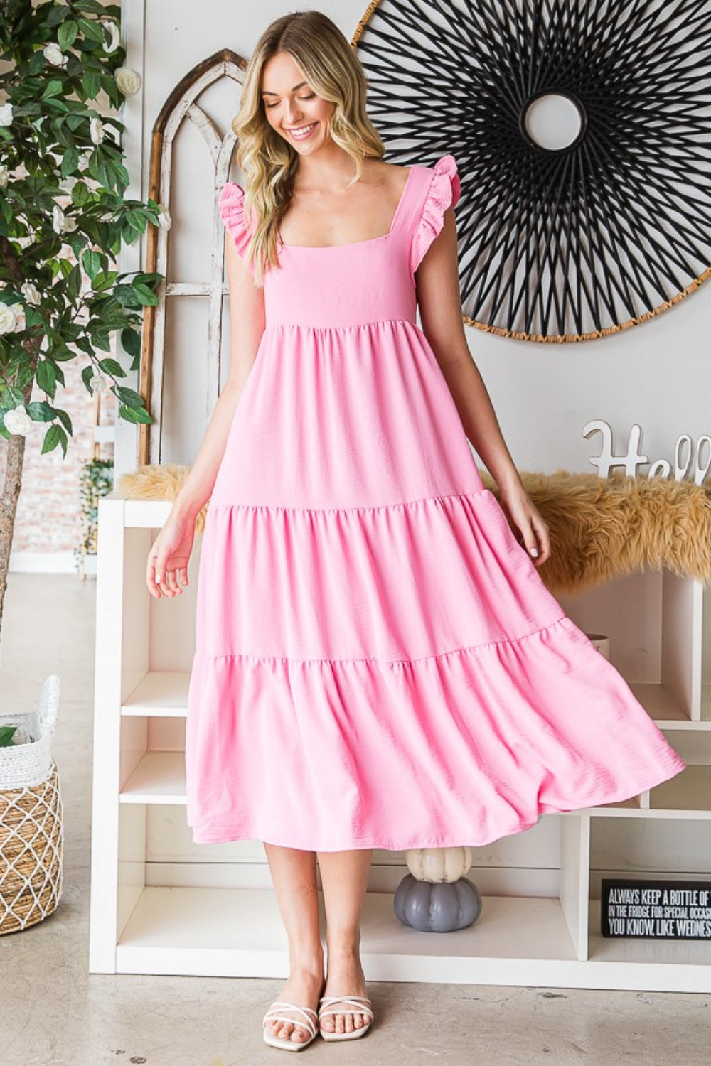 Reborn J Ruffled Sleeveless Tiered Midi Dress - AllIn Computer