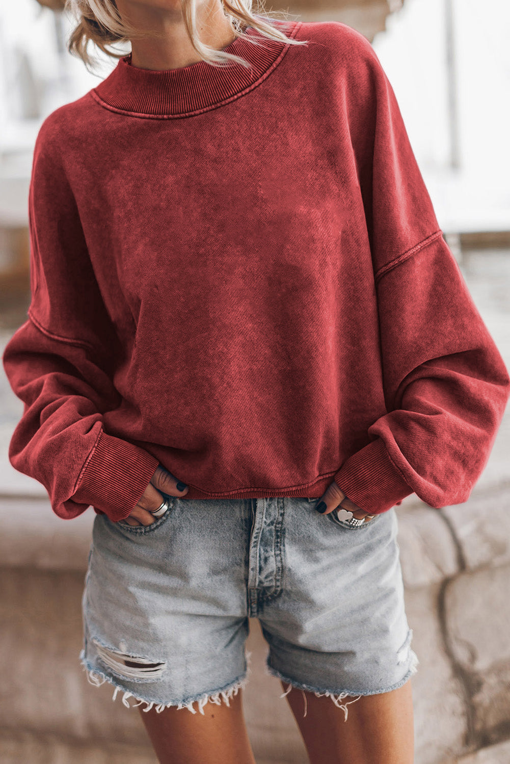 Round Neck Dropped Shoulder Sweatshirt - AllIn Computer