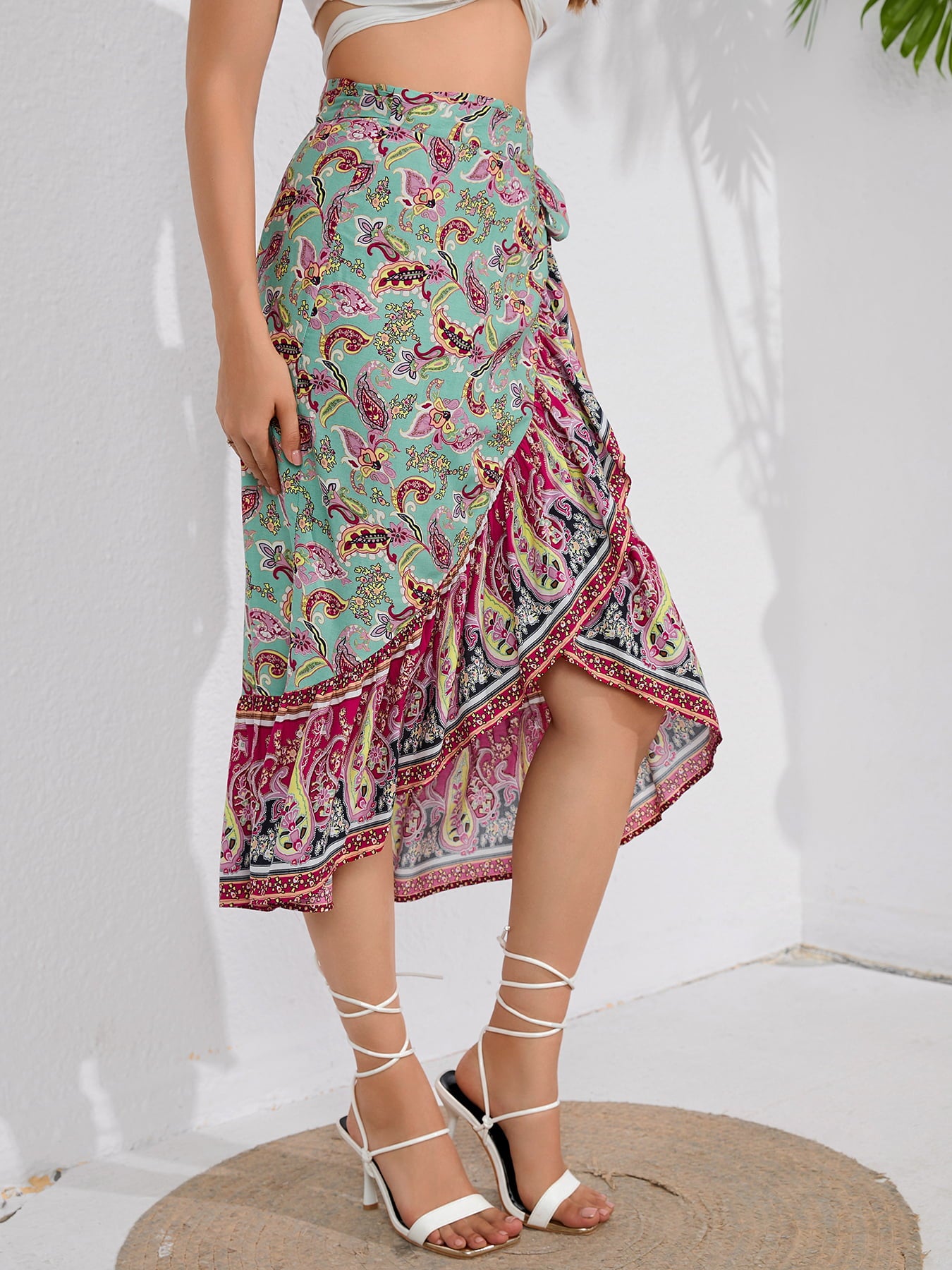 Tie Waistband Flounce Hem Midi Skirt - AllIn Computer