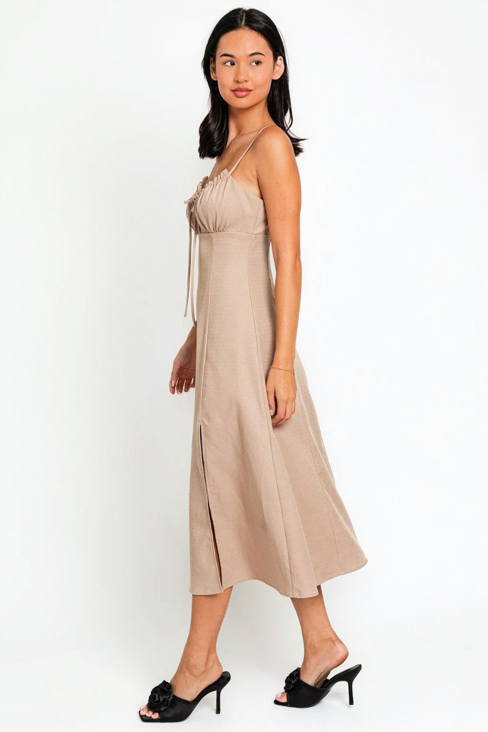 Tasha Apparel Flare Front Tie Front Slit Midi Dress - AllIn Computer
