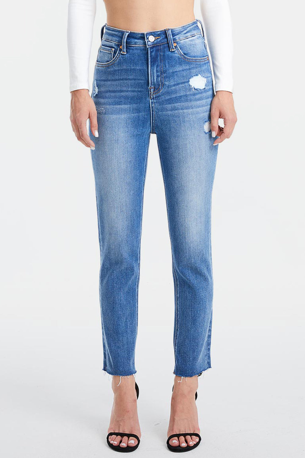 BAYEAS Full Size High Waist Distressed Raw Hew Skinny Jeans - AllIn Computer
