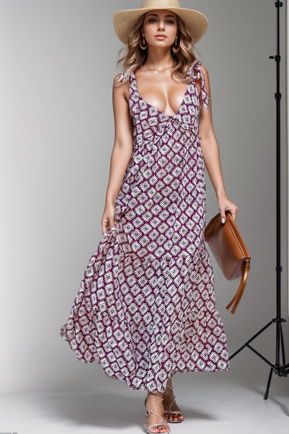 Geometric Tie Shoulder Dress - AllIn Computer