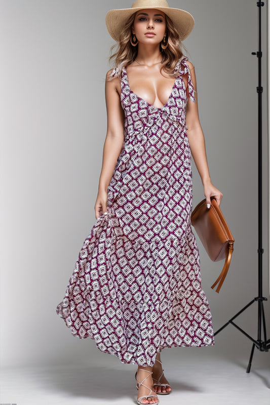 Geometric Tie Shoulder Dress - AllIn Computer