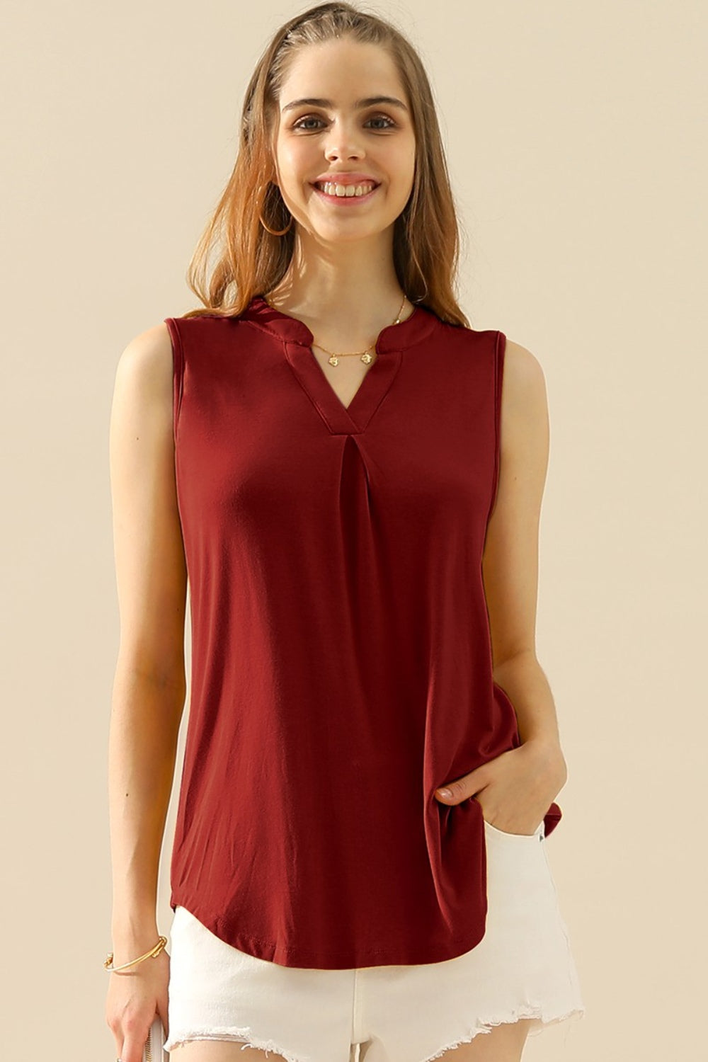 Ninexis Full Size Notched Sleeveless Top - AllIn Computer