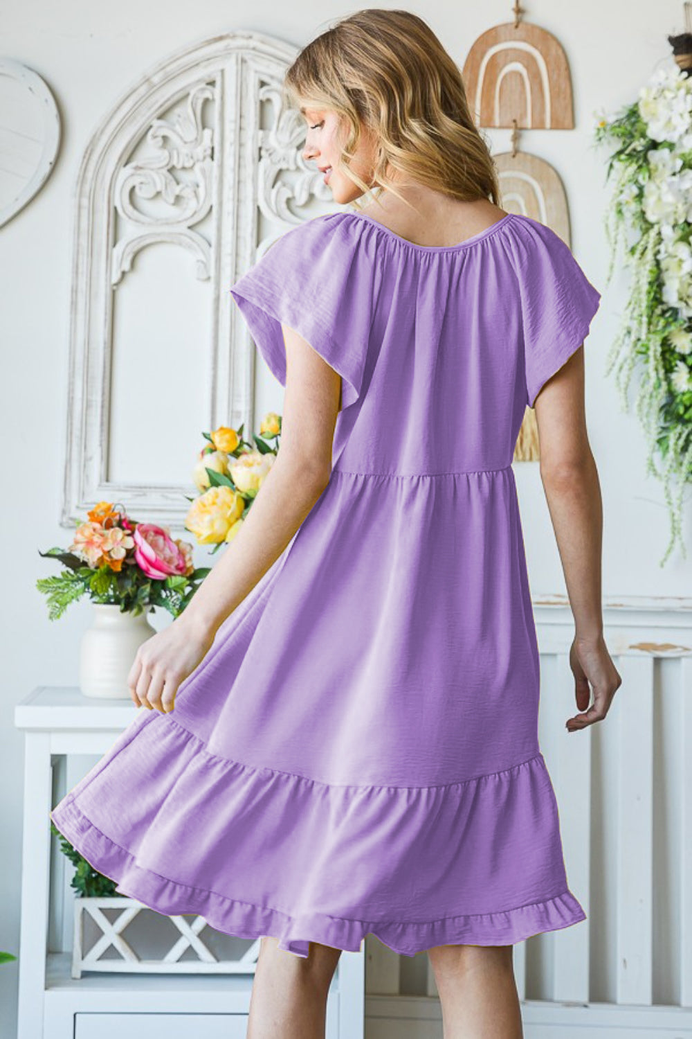 Reborn J Texture Ruffle Hem Short Sleeve Dress - AllIn Computer