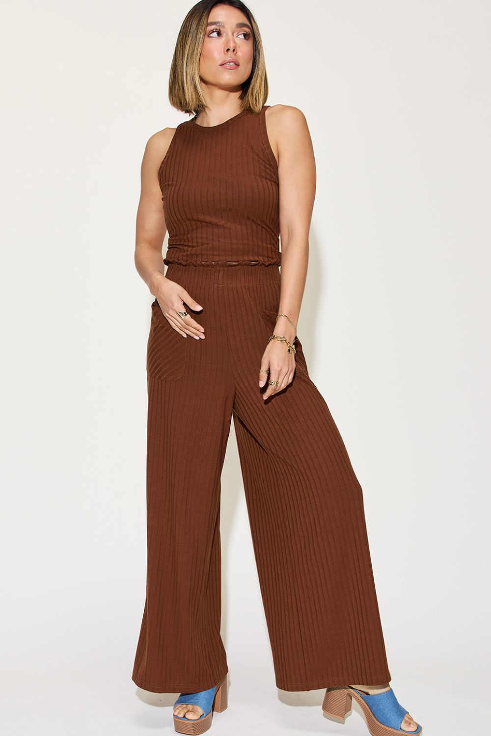 Basic Bae Full Size Ribbed Tank and Wide Leg Pants Set - AllIn Computer