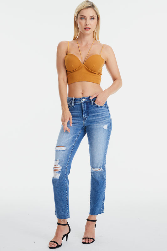 BAYEAS Full Size High Waist Distressed Cat's Whiskers Straight Jeans - AllIn Computer