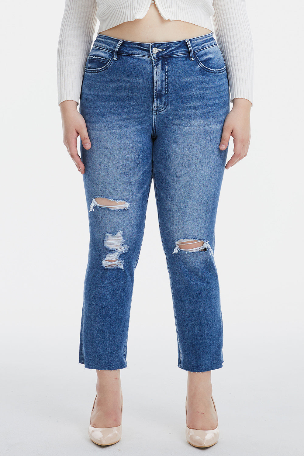 BAYEAS Full Size High Waist Distressed Cat's Whiskers Straight Jeans - AllIn Computer