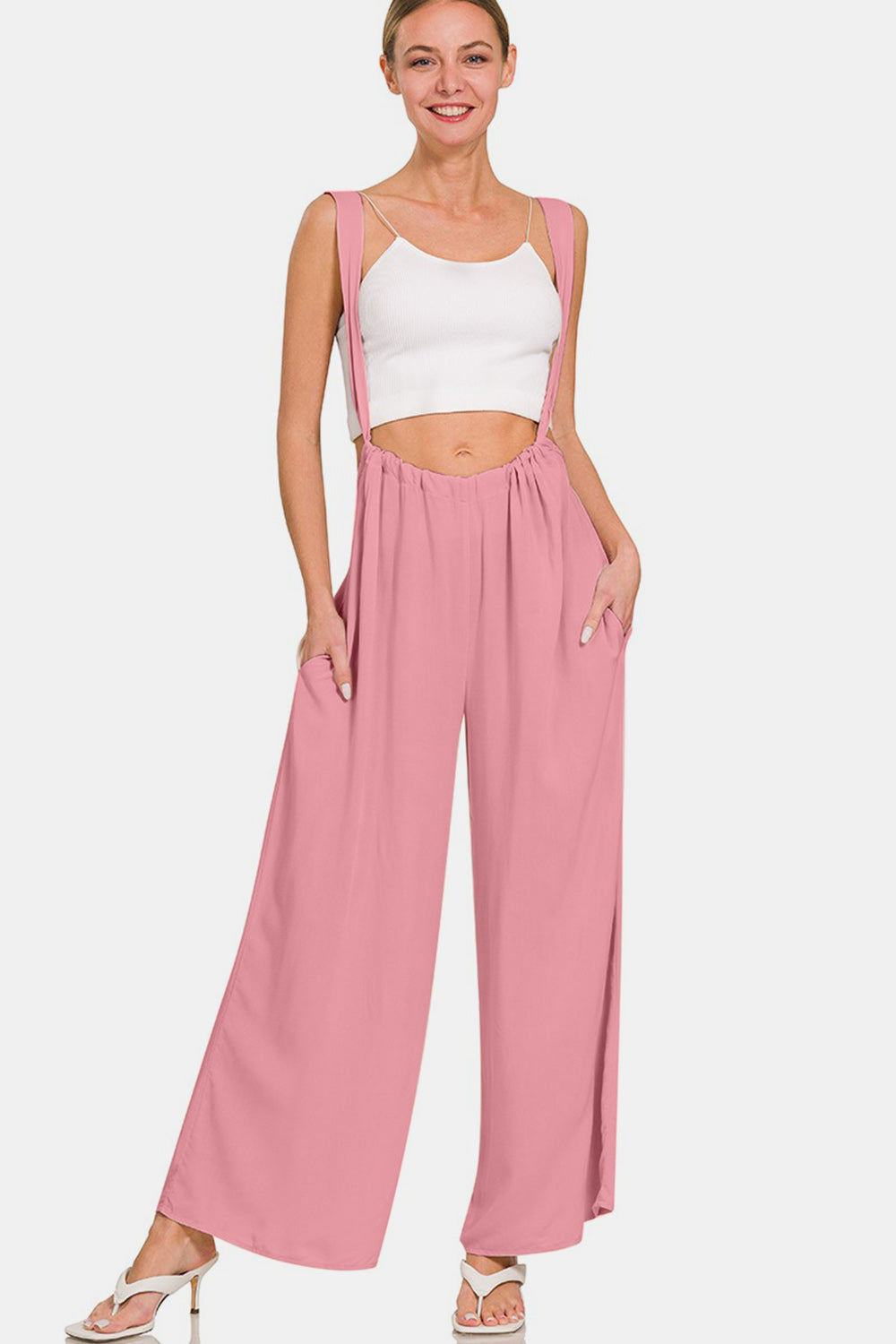 Zenana Pocketed Wide Strap Wide Leg Overalls - AllIn Computer