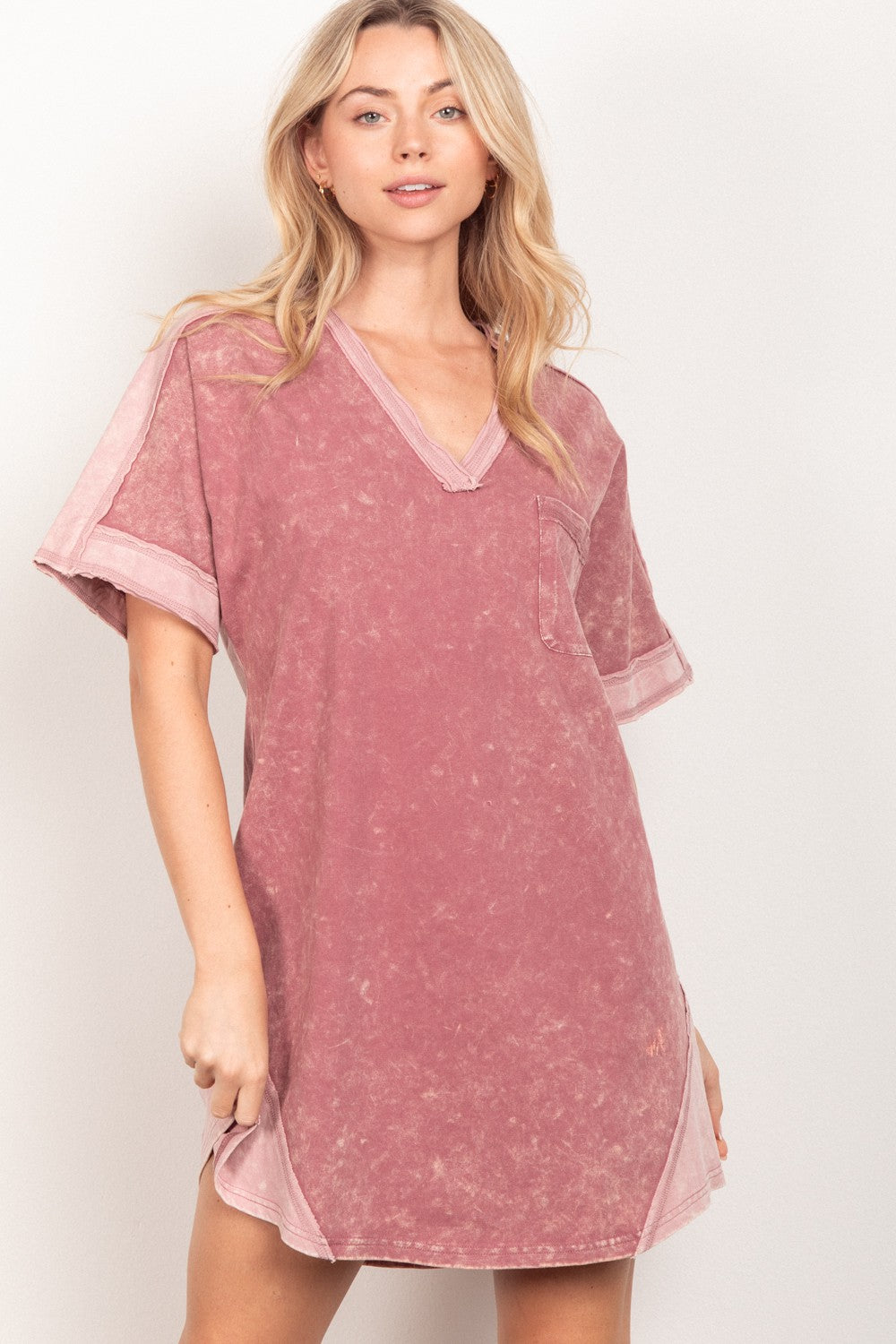 VERY J Short Sleeve V-Neck Tee Dress - AllIn Computer