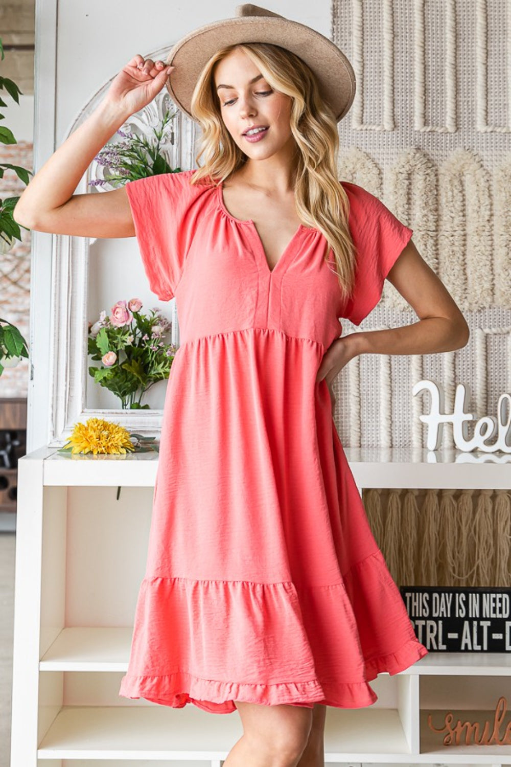 Reborn J Ruffled Notched Cap Sleeve Dress - AllIn Computer