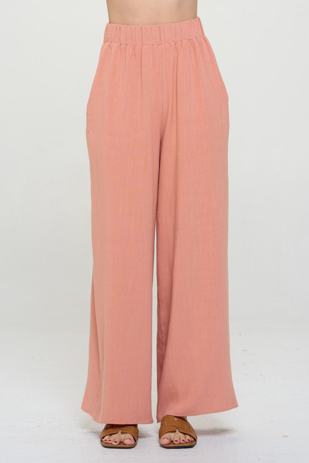 RENEE C Linen Wide Leg Pants with Pockets - AllIn Computer
