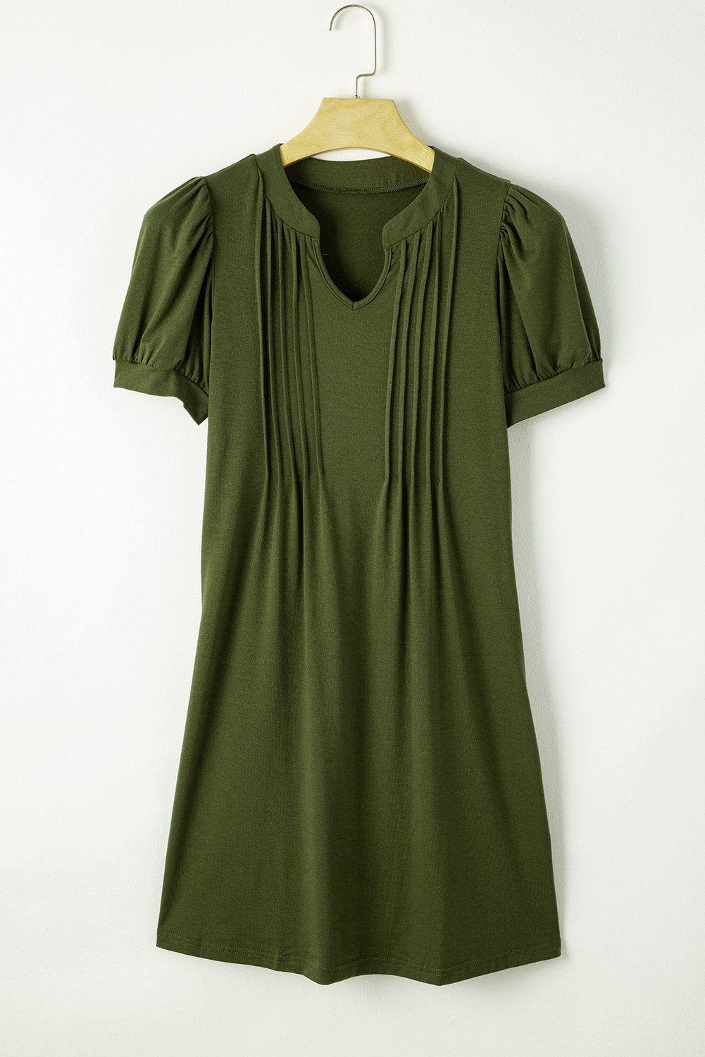 Pin-Tuck Notched Short Sleeve Dress - AllIn Computer