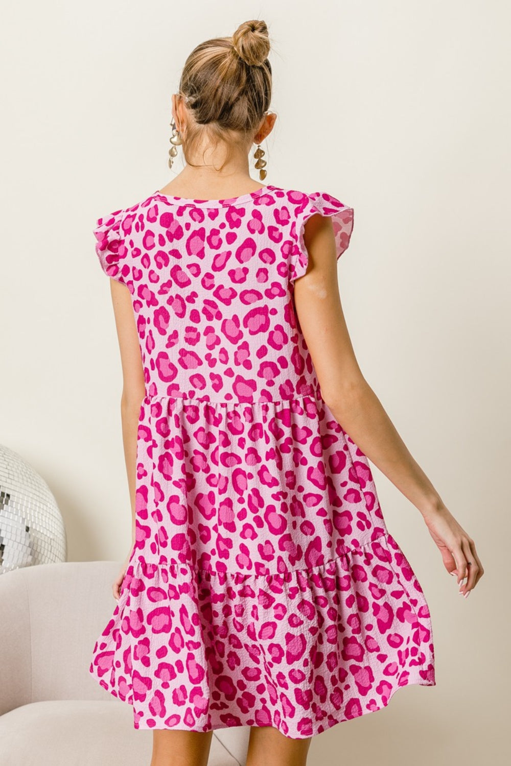 BiBi Leopard Cap Sleeve Tiered Mini Dress - AllIn Computer
