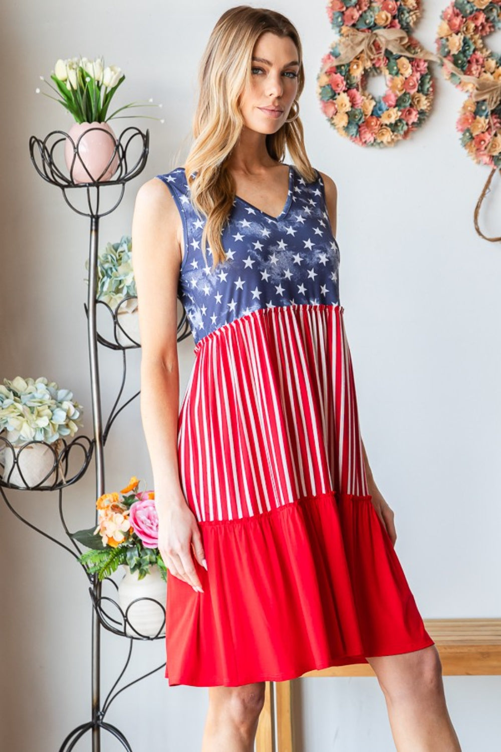 Heimish Full Size US Flag Theme Contrast Tank Dress - AllIn Computer