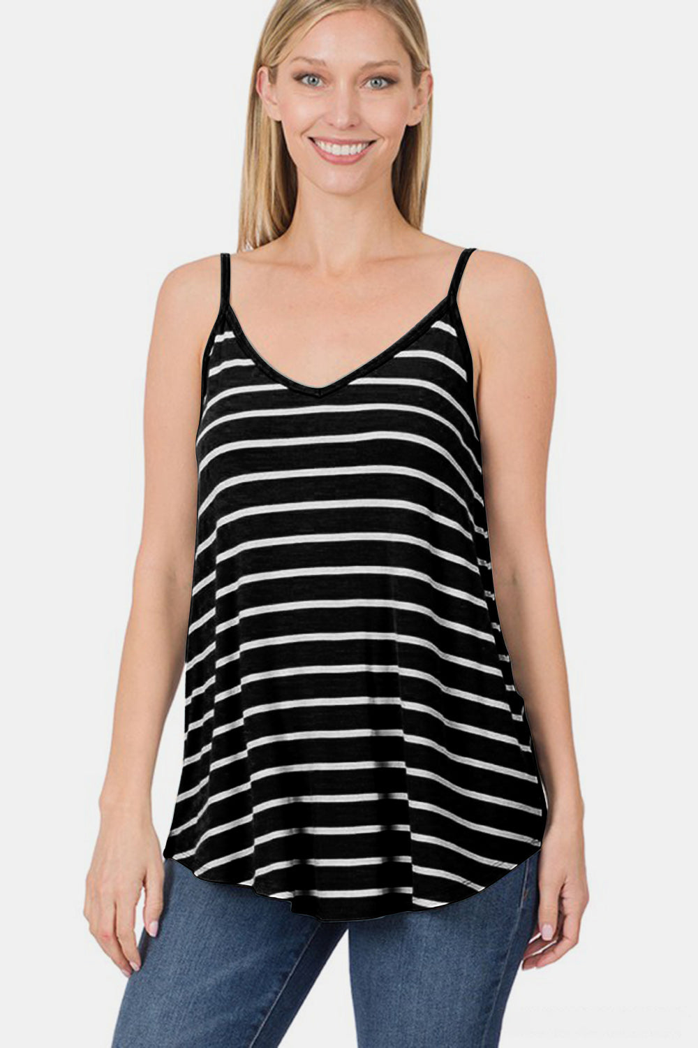 Zenana Striped V-Neck Curved Hem Cami - AllIn Computer
