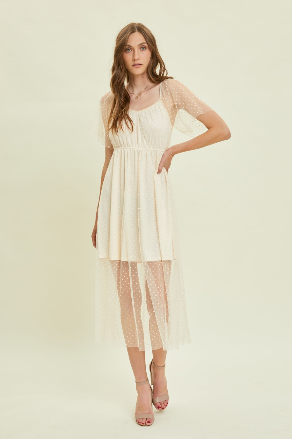 HEYSON  Heart Mesh Flare Sleeve Midi Dress - AllIn Computer