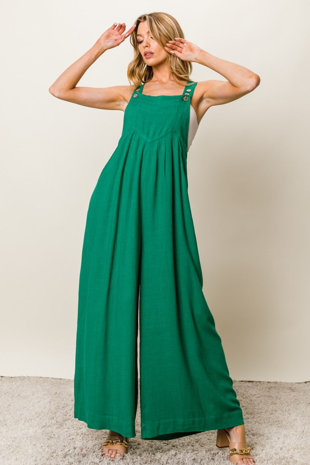 BiBi Texture Sleeveless Wide Leg Jumpsuit - AllIn Computer
