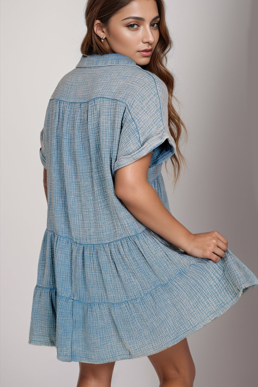 Tiered Notched Short Sleeve Dres - AllIn Computer