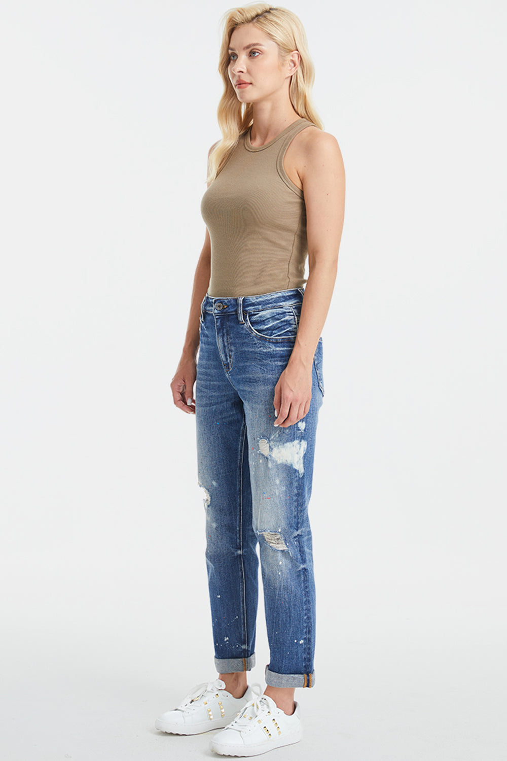 BAYEAS Full Size High Waist Distressed Paint Splatter Pattern Jeans - AllIn Computer