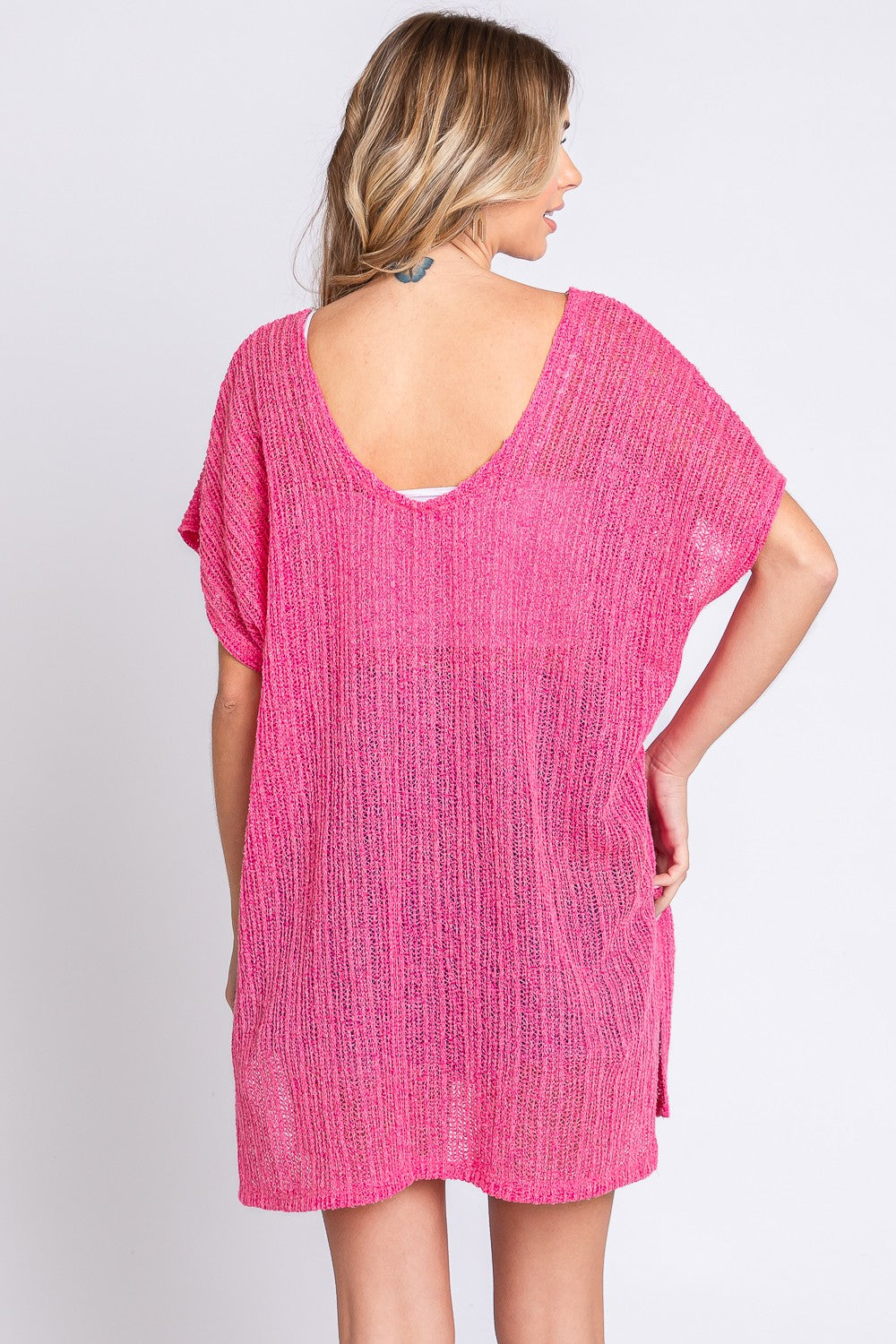 GeeGee Short Sleeve Side Slit Knit Cover Up Dress - AllIn Computer