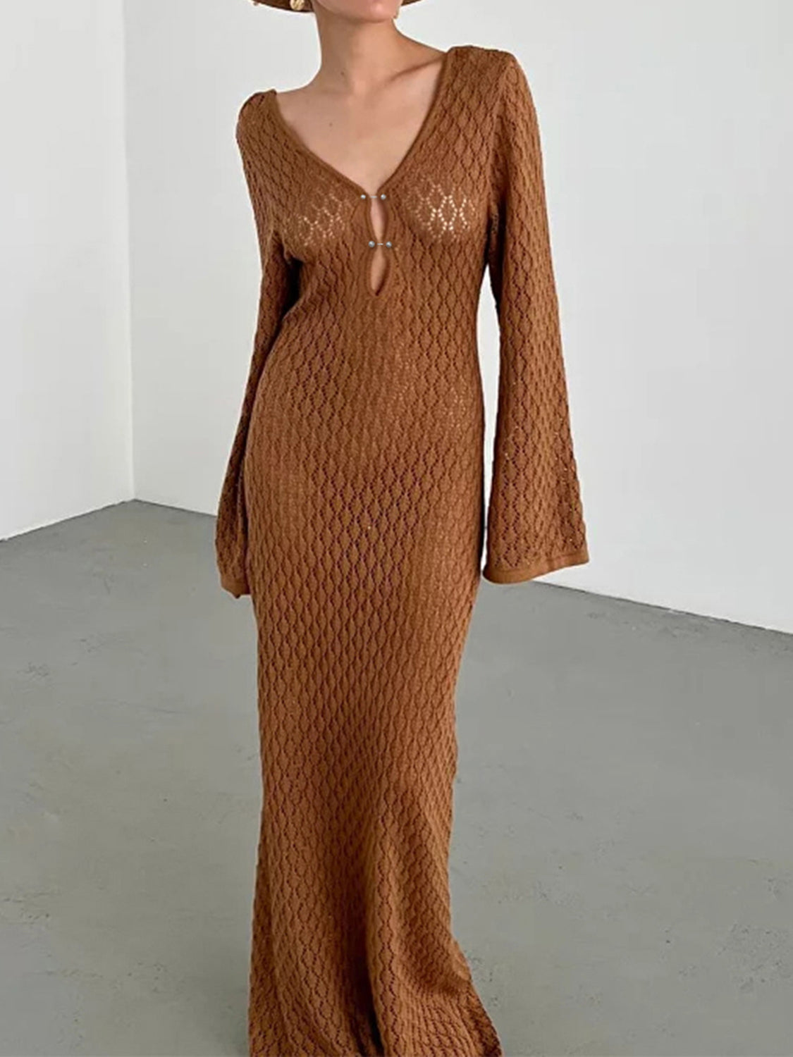 Openwork V-Neck Long Sleeve Cove Up - AllIn Computer