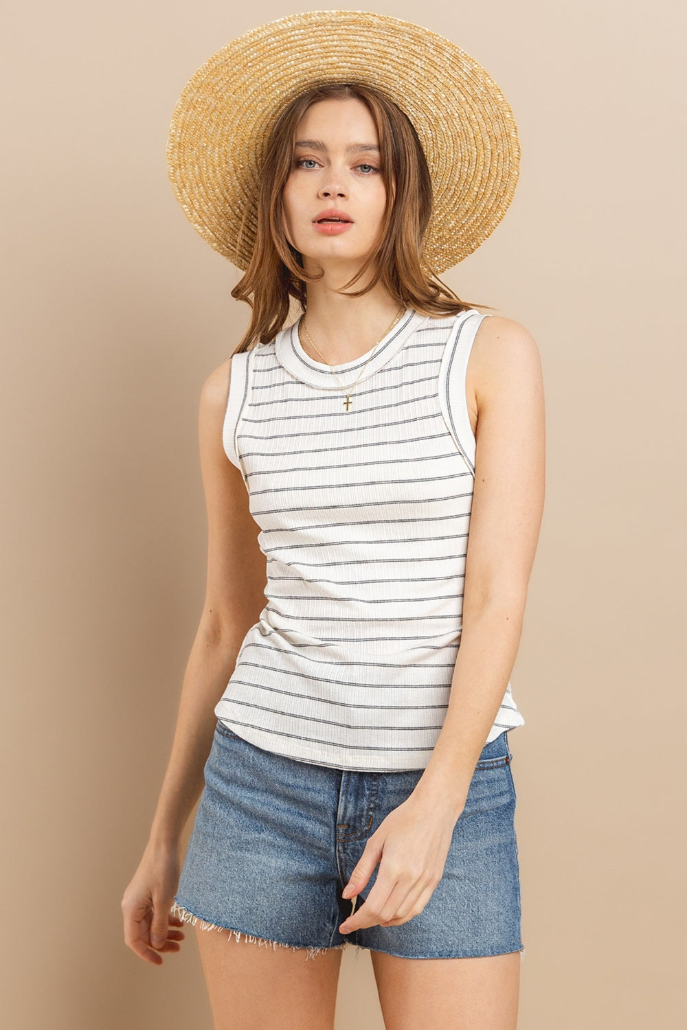 Ces Femme Striped Round Neck Tank - AllIn Computer