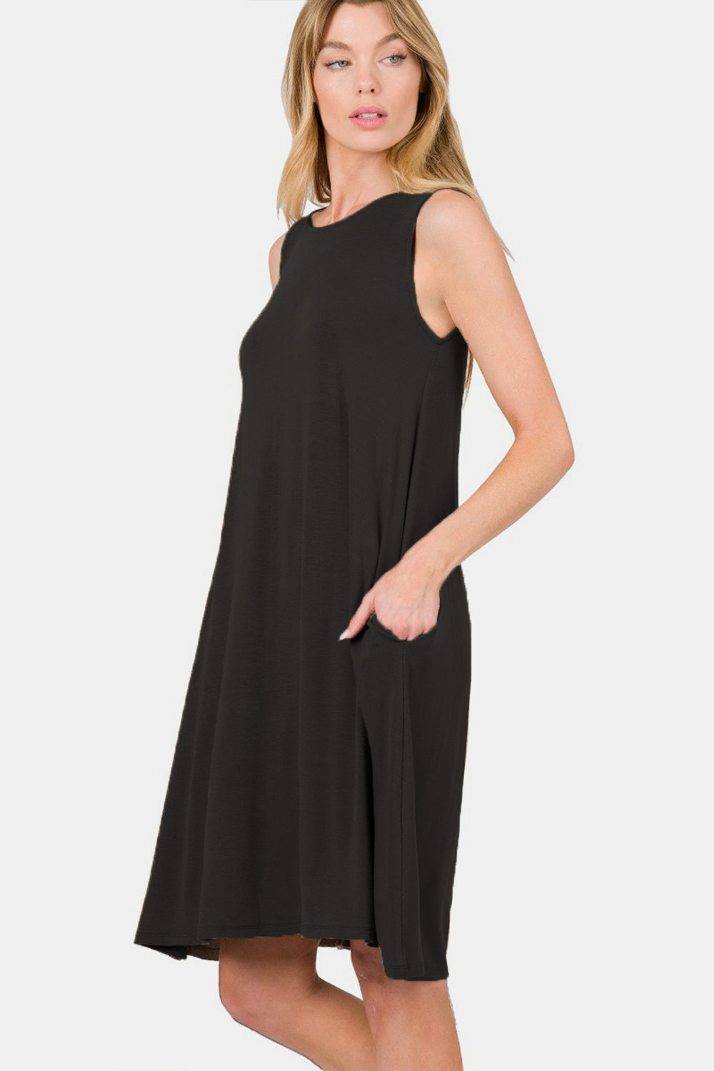Zenana Full Size Sleeveless Flared Dress with Side Pockets - AllIn Computer