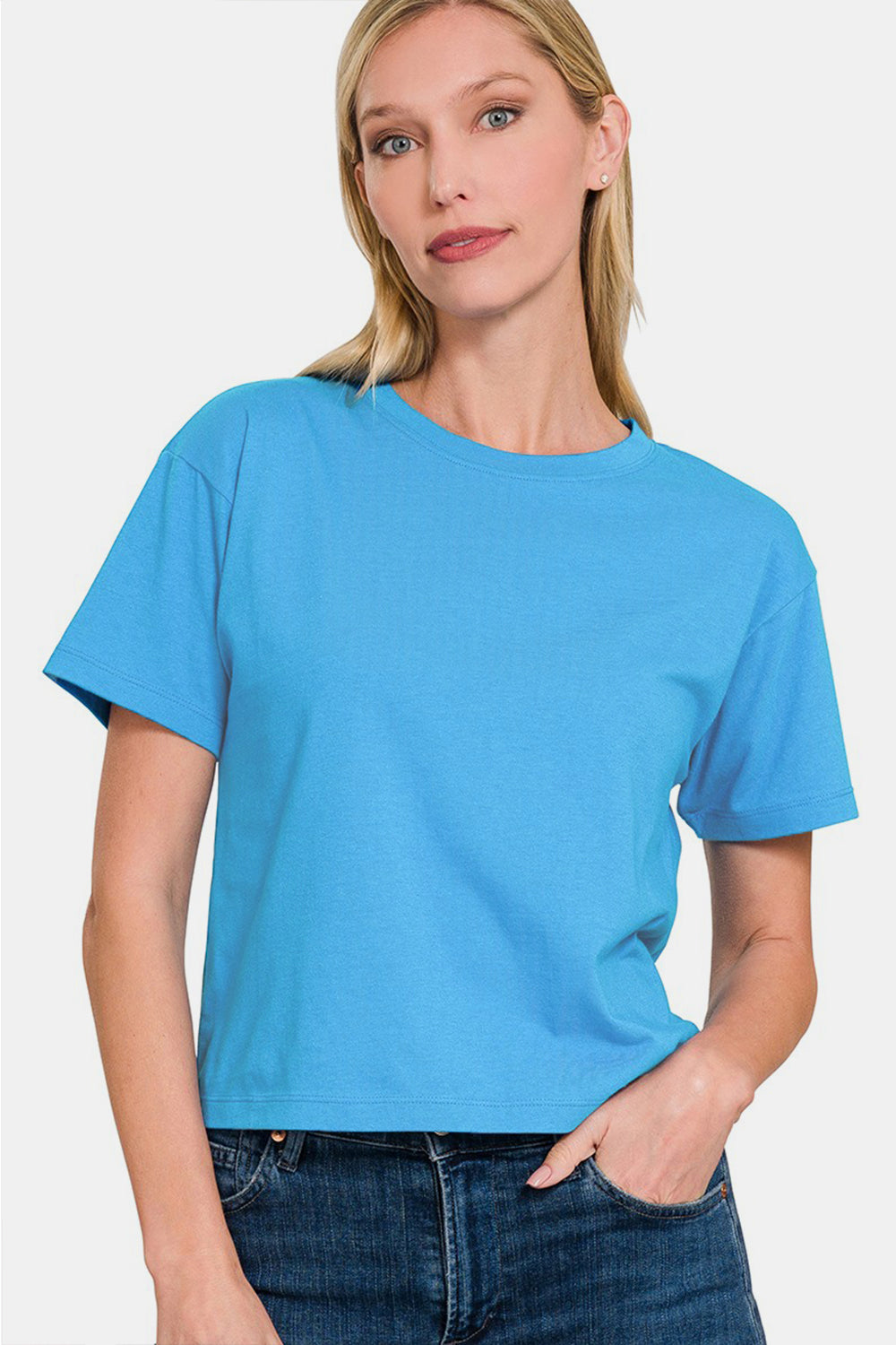 Zenana Round Neck Short Sleeve Cropped T-Shirt - AllIn Computer