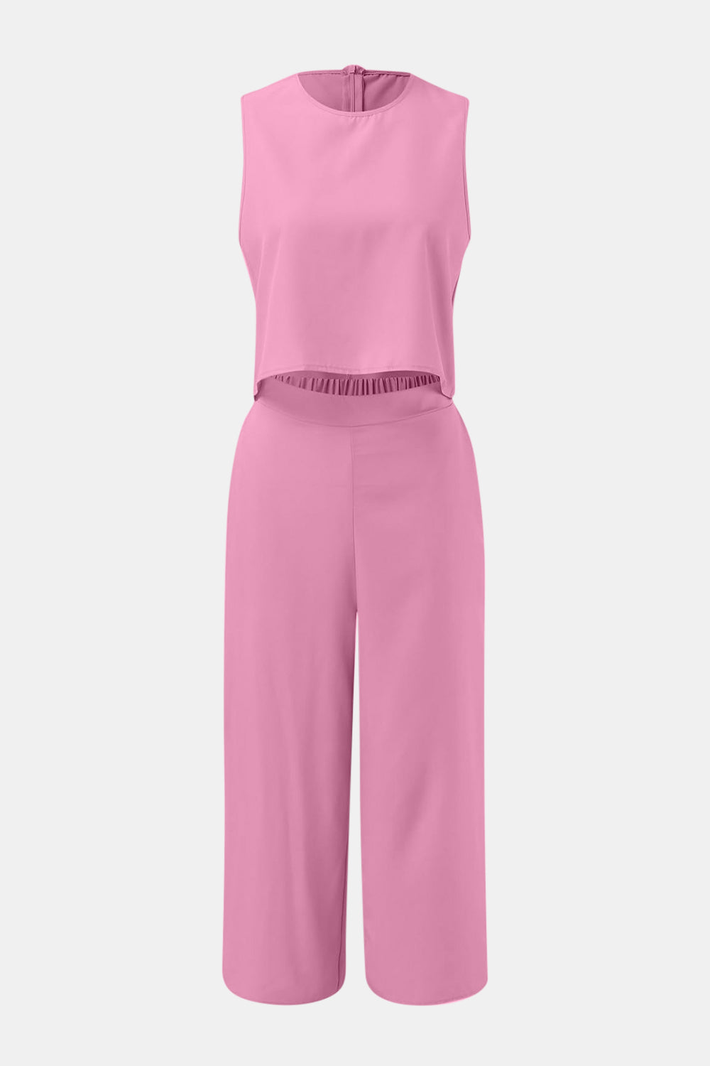 Round Neck Top and Wide Leg Pants Set - AllIn Computer