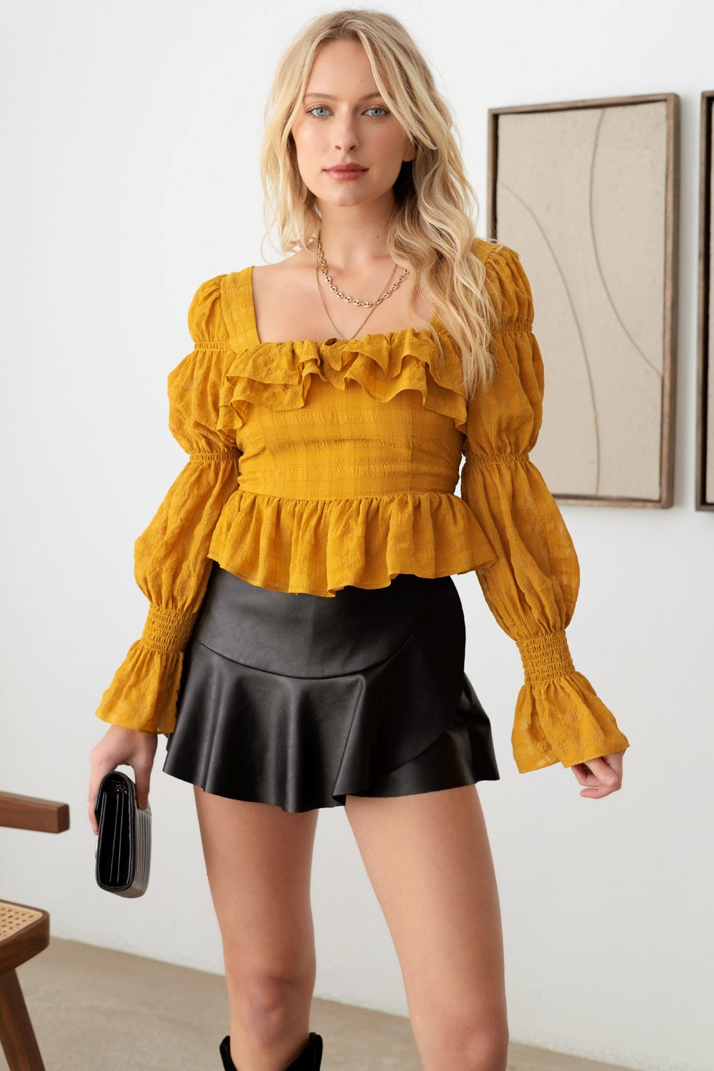 Tasha Apparel Boho Shirred Smocked Peplum Long Sleeve Top - AllIn Computer