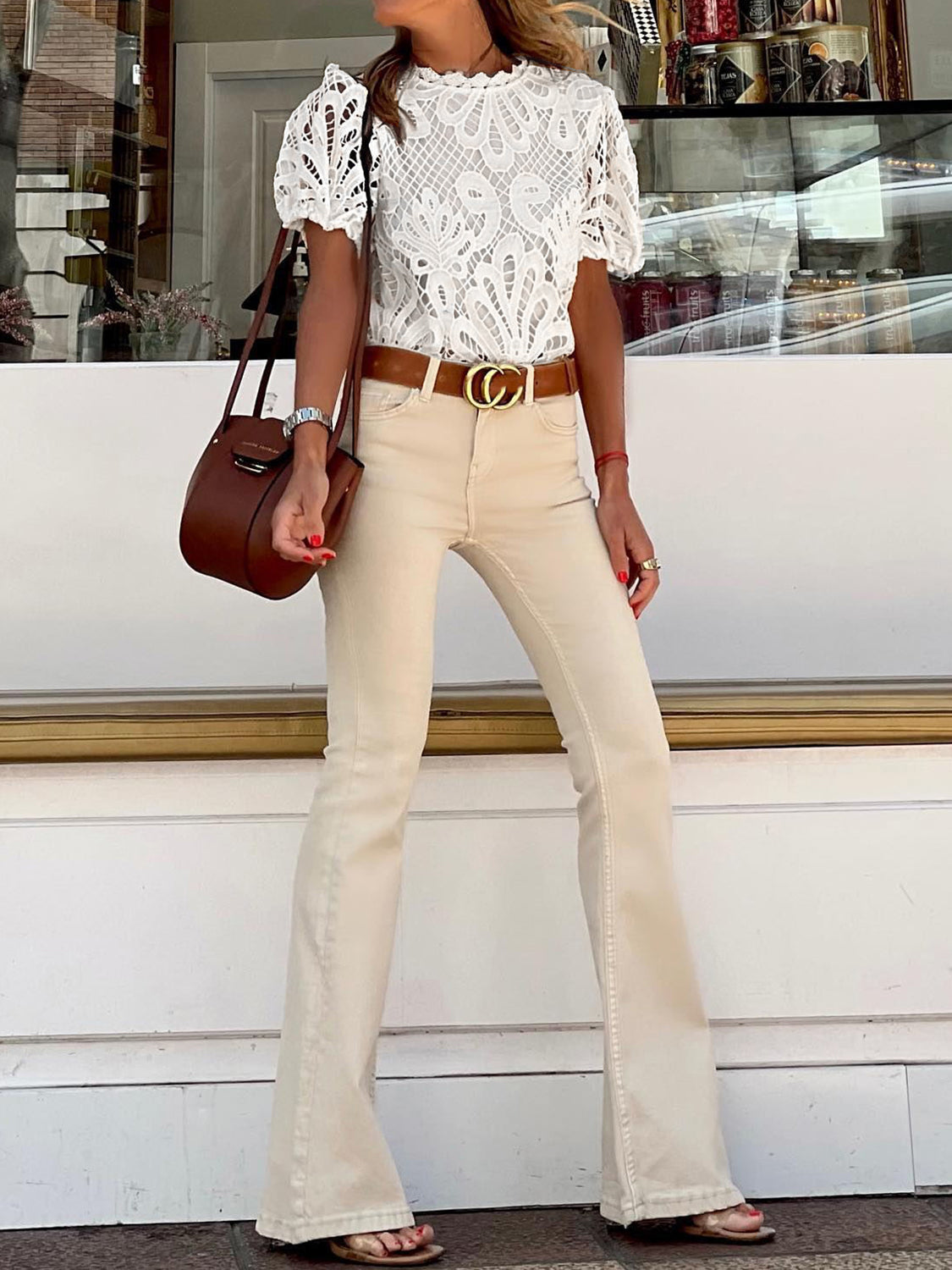 Cutout Round Neck Short Sleeve Blouse - AllIn Computer