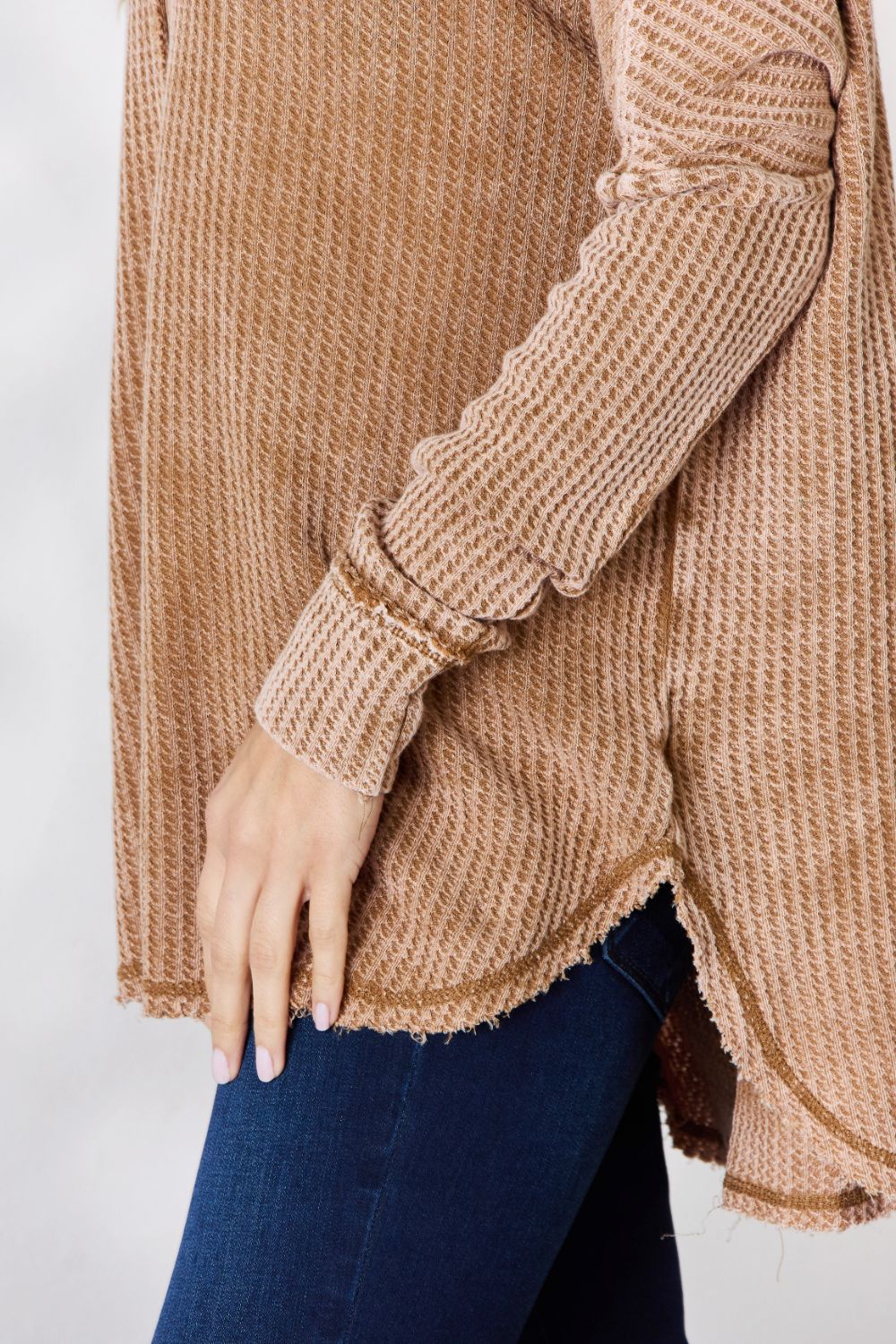 Zenana Oversized Washed Waffle Long Sleeve Top - AllIn Computer