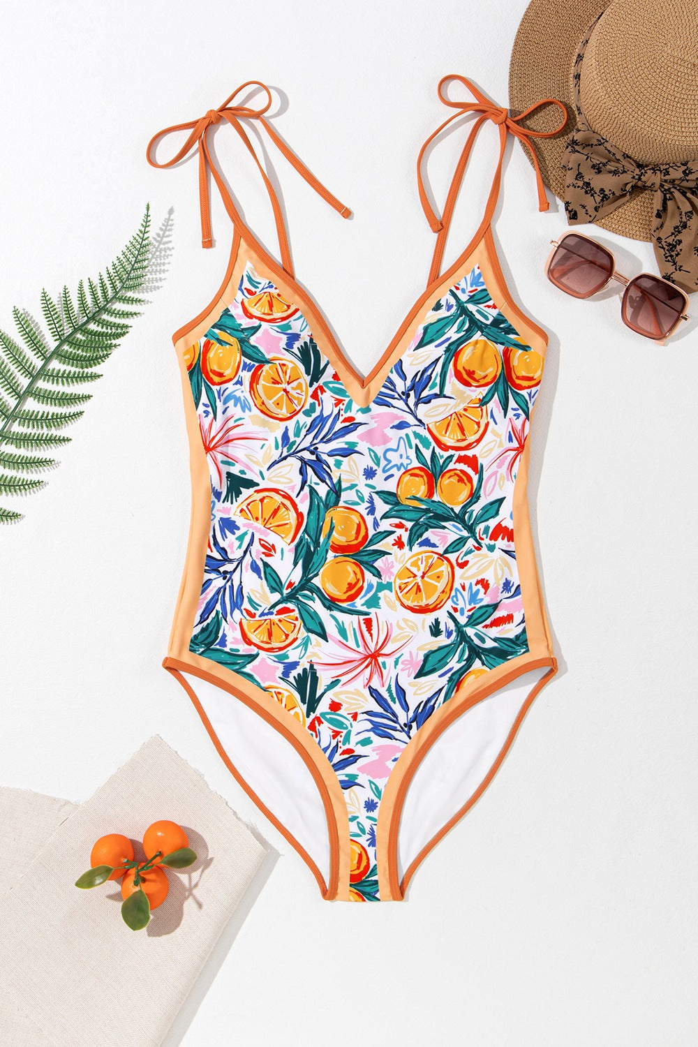 Printed V-Neck Tie Shoulder One-Piece Swimwear - AllIn Computer