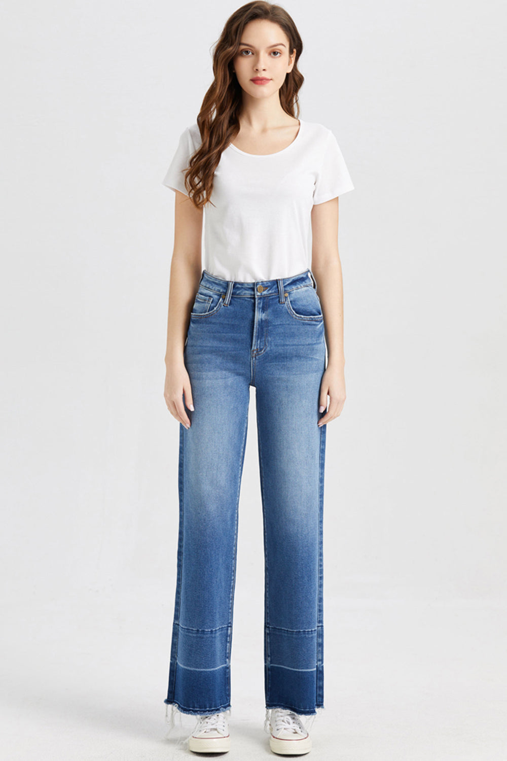 BAYEAS Full Size High Waist Cat's Whisker Wide Leg Jeans - AllIn Computer