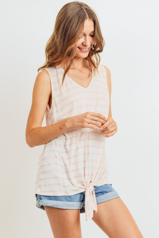 Cotton Bleu by Nu Label Sleeveless Front Tie Striped Top - AllIn Computer