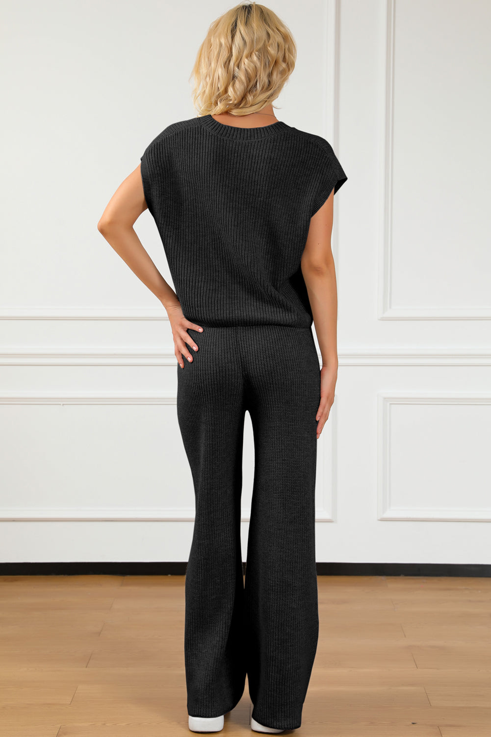 Pocketed V-Neck Top and Wide Leg Sweater Set - AllIn Computer