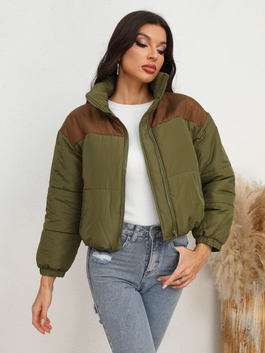 Two-Tone Zip-Up Puffer Jacket | CLOTHING,SHOES & ACCESSORIES | CATHSNNA, jacket, puffer jacket, Ship From Overseas | Trendsi