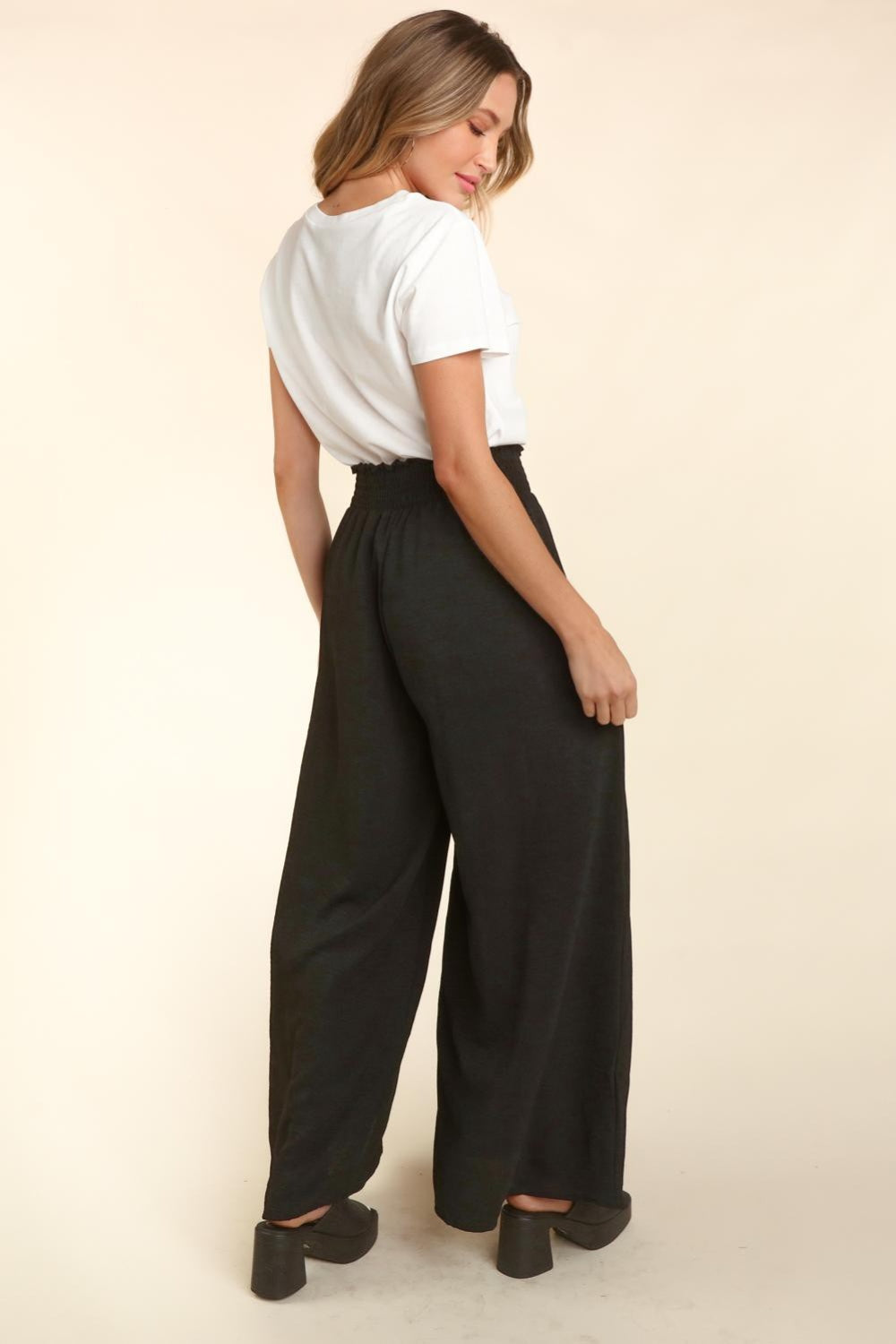 Haptics Elastic Waist Wide Leg Pants with Pockets - AllIn Computer