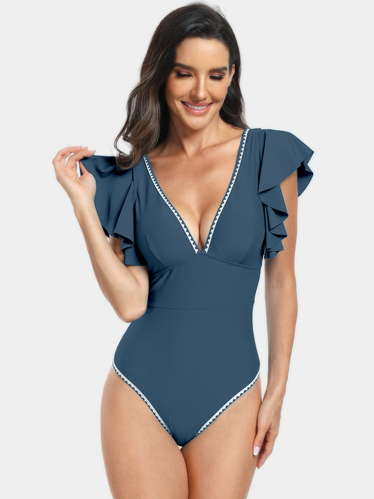 Plunge Cap Sleeve One-Piece Swimwear | CLOTHING,SHOES & ACCESSORIES | G.M.Y.Y, Ship From Overseas, swimwear | Trendsi