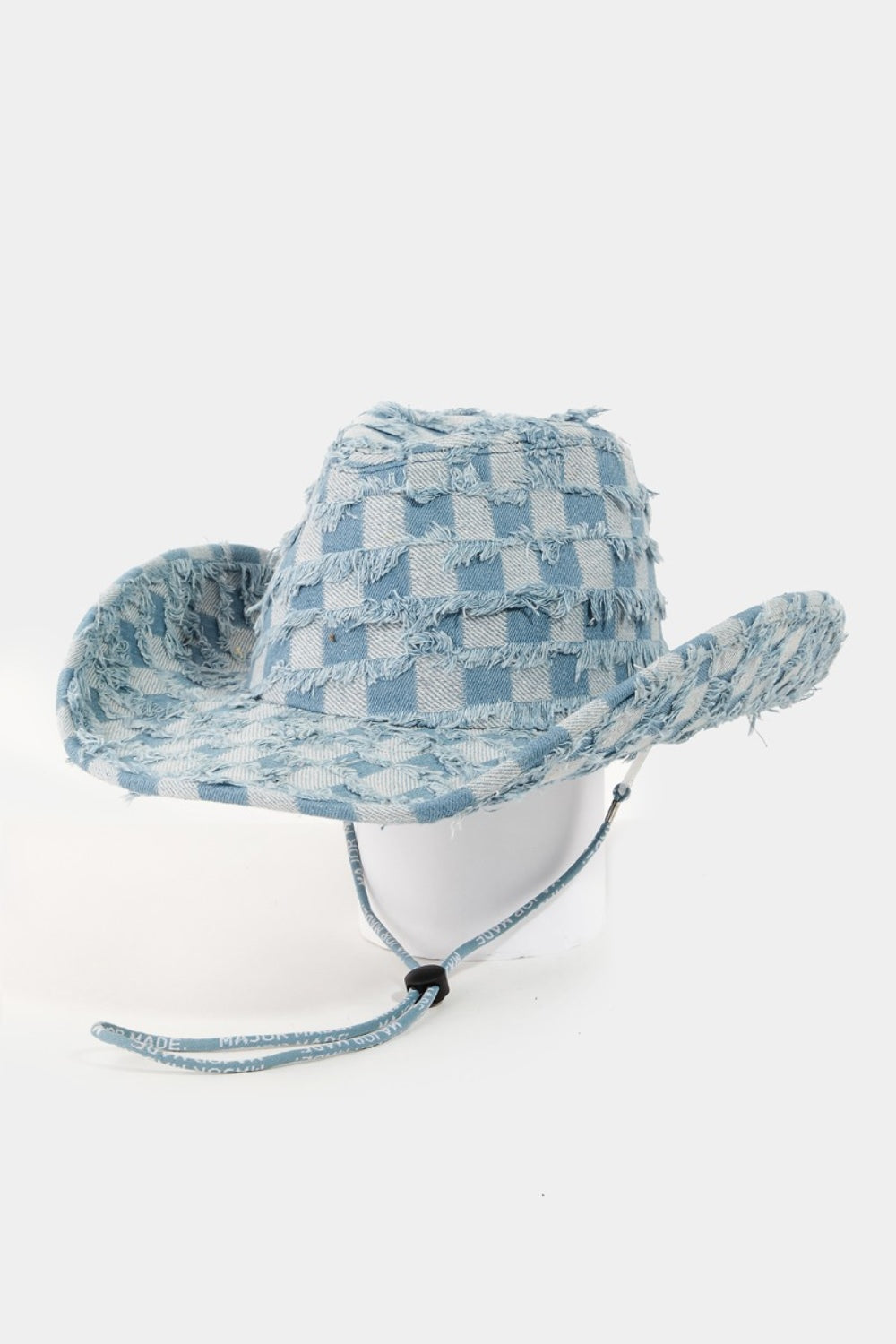 Fame Checkered Fringe Denim Cowboy Hat - AllIn Computer